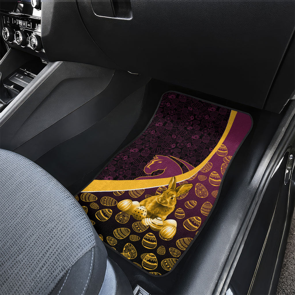 Brisbane Broncos Easter Day Car Mats Bunny and Egg Pattern in Gold Maroon Festive Style