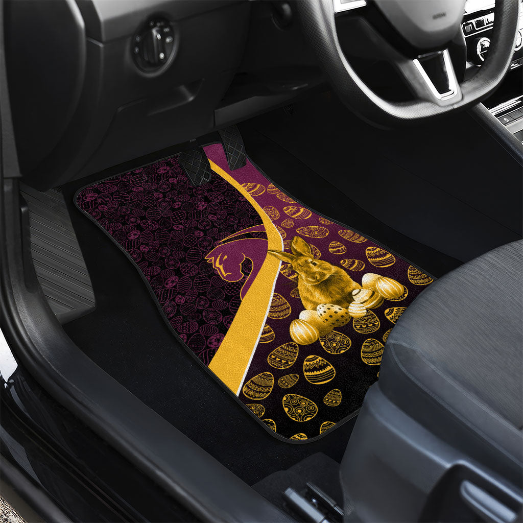Brisbane Broncos Easter Day Car Mats Bunny and Egg Pattern in Gold Maroon Festive Style