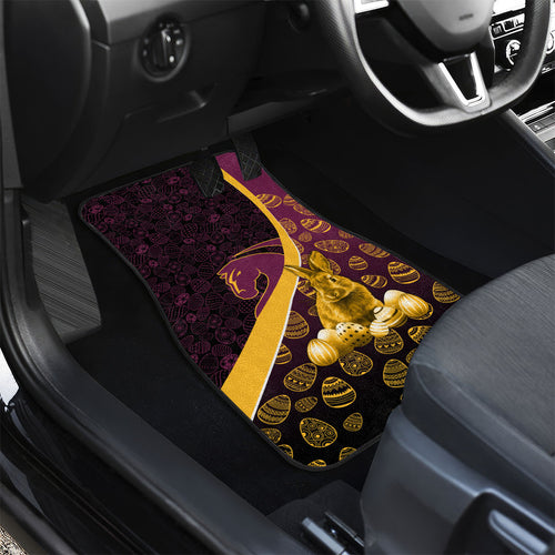 Brisbane Broncos Easter Day Car Mats Bunny and Egg Pattern in Gold Maroon Festive Style