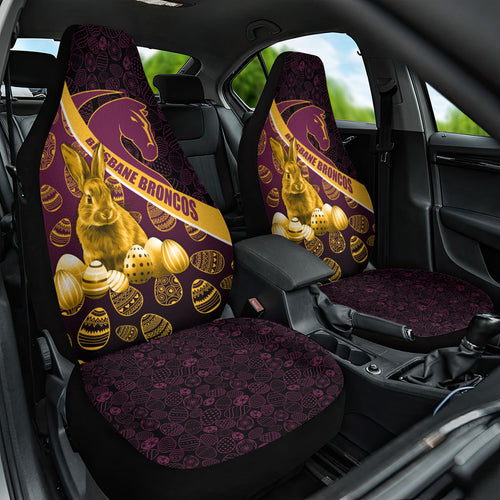 Brisbane Broncos Easter Day Car Seat Cover Bunny and Egg Pattern in Gold Maroon Festive Style