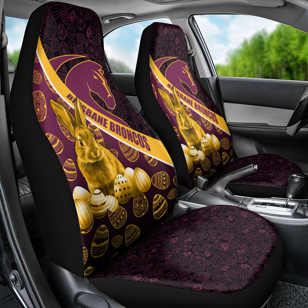 Brisbane Broncos Easter Day Car Seat Cover Bunny and Egg Pattern in Gold Maroon Festive Style