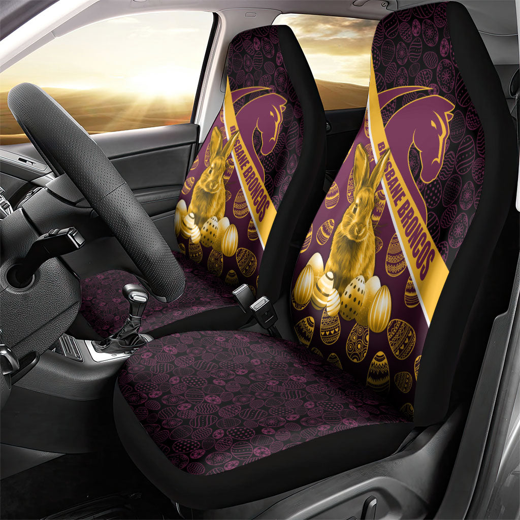 Brisbane Broncos Easter Day Car Seat Cover Bunny and Egg Pattern in Gold Maroon Festive Style