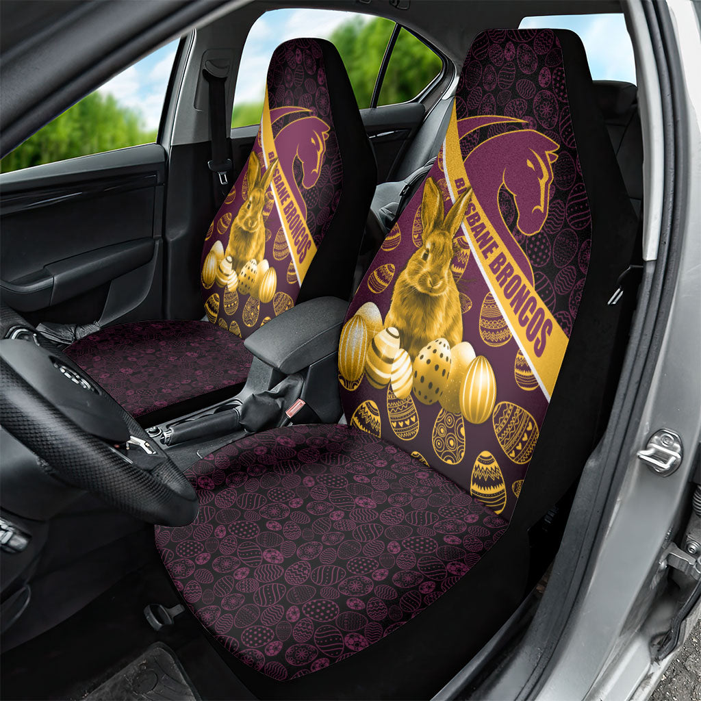 Brisbane Broncos Easter Day Car Seat Cover Bunny and Egg Pattern in Gold Maroon Festive Style