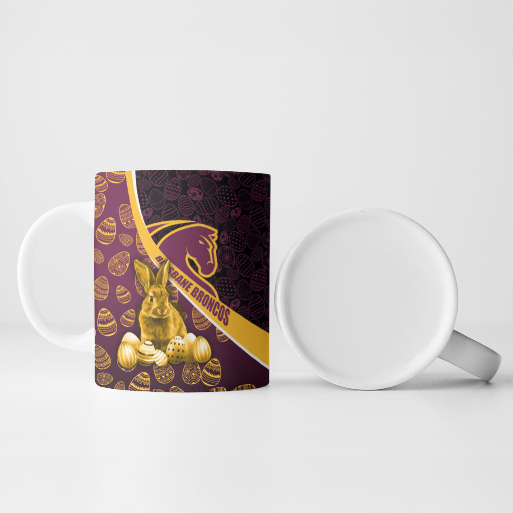 Brisbane Broncos Easter Day Ceramic Mug Bunny and Egg Pattern in Gold Maroon Festive Style