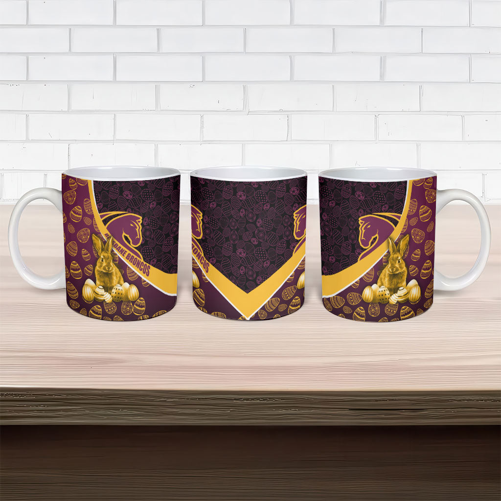 Brisbane Broncos Easter Day Ceramic Mug Bunny and Egg Pattern in Gold Maroon Festive Style