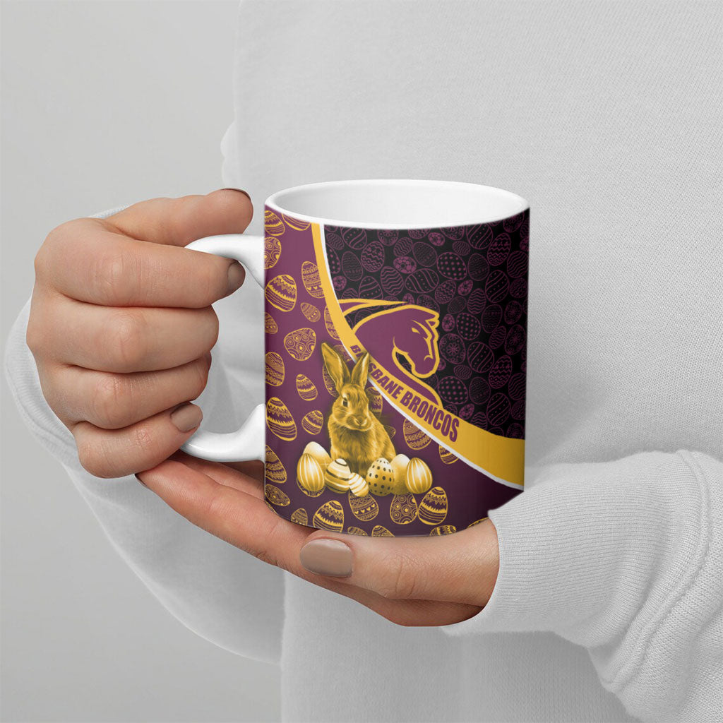 Brisbane Broncos Easter Day Ceramic Mug Bunny and Egg Pattern in Gold Maroon Festive Style
