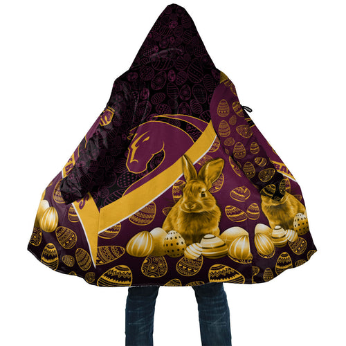 Brisbane Broncos Easter Day Cloak Bunny and Egg Pattern in Gold Maroon Festive Style