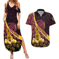 Brisbane Broncos Easter Day Couples Matching Summer Maxi Dress and Hawaiian Shirt Bunny and Egg Pattern in Gold Maroon Festive Style