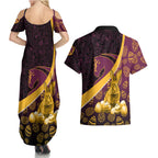 Brisbane Broncos Easter Day Couples Matching Summer Maxi Dress and Hawaiian Shirt Bunny and Egg Pattern in Gold Maroon Festive Style