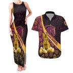 Brisbane Broncos Easter Day Couples Matching Tank Maxi Dress and Hawaiian Shirt Bunny and Egg Pattern in Gold Maroon Festive Style