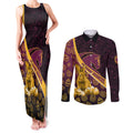 Brisbane Broncos Easter Day Couples Matching Tank Maxi Dress and Long Sleeve Button Shirt Bunny and Egg Pattern in Gold Maroon Festive Style