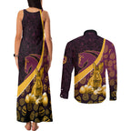 Brisbane Broncos Easter Day Couples Matching Tank Maxi Dress and Long Sleeve Button Shirt Bunny and Egg Pattern in Gold Maroon Festive Style