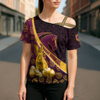 Brisbane Broncos Easter Day Cross Shoulder Shirt Bunny and Egg Pattern in Gold Maroon Festive Style