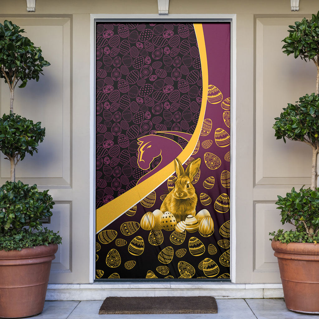 Brisbane Broncos Easter Day Door Cover Bunny and Egg Pattern in Gold Maroon Festive Style