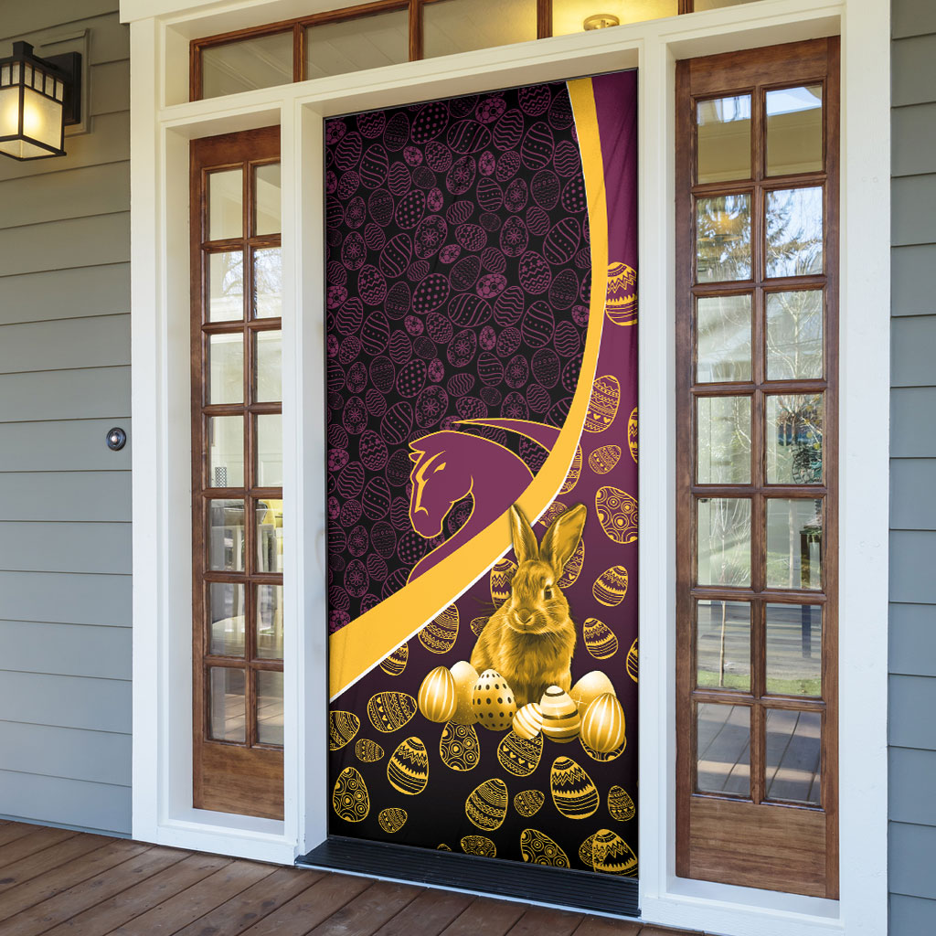 Brisbane Broncos Easter Day Door Cover Bunny and Egg Pattern in Gold Maroon Festive Style