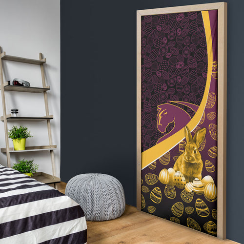Brisbane Broncos Easter Day Door Cover Bunny and Egg Pattern in Gold Maroon Festive Style