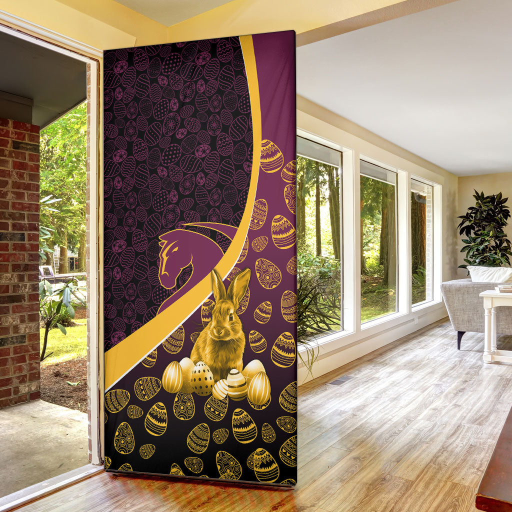 Brisbane Broncos Easter Day Door Cover Bunny and Egg Pattern in Gold Maroon Festive Style