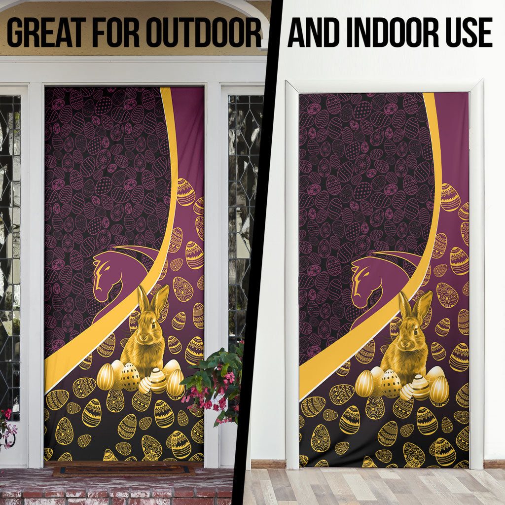 Brisbane Broncos Easter Day Door Cover Bunny and Egg Pattern in Gold Maroon Festive Style