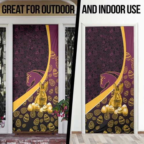 Brisbane Broncos Easter Day Door Cover Bunny and Egg Pattern in Gold Maroon Festive Style