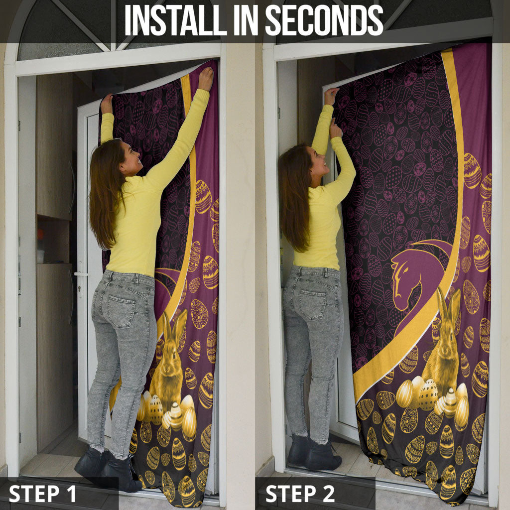 Brisbane Broncos Easter Day Door Cover Bunny and Egg Pattern in Gold Maroon Festive Style