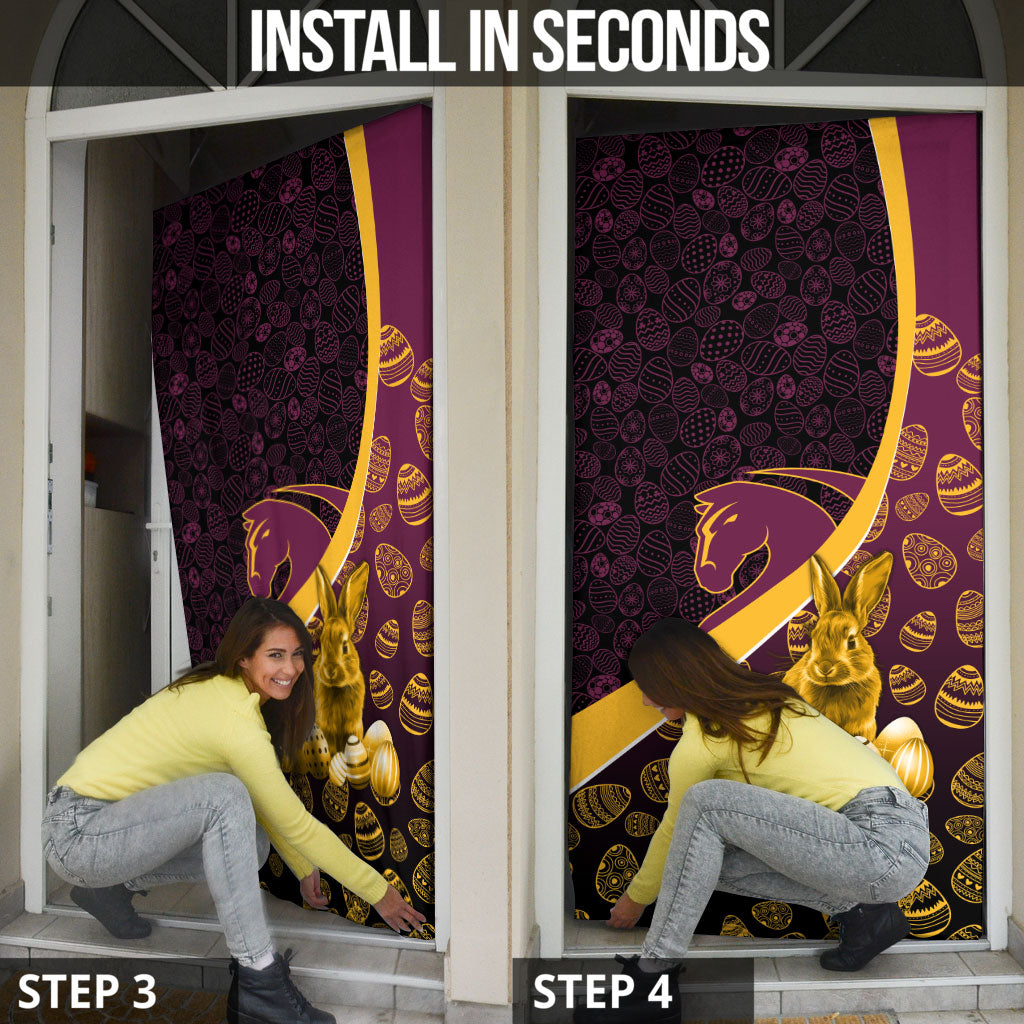 Brisbane Broncos Easter Day Door Cover Bunny and Egg Pattern in Gold Maroon Festive Style
