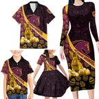 Brisbane Broncos Easter Day Family Matching Long Sleeve Bodycon Dress and Hawaiian Shirt Bunny and Egg Pattern in Gold Maroon Festive Style