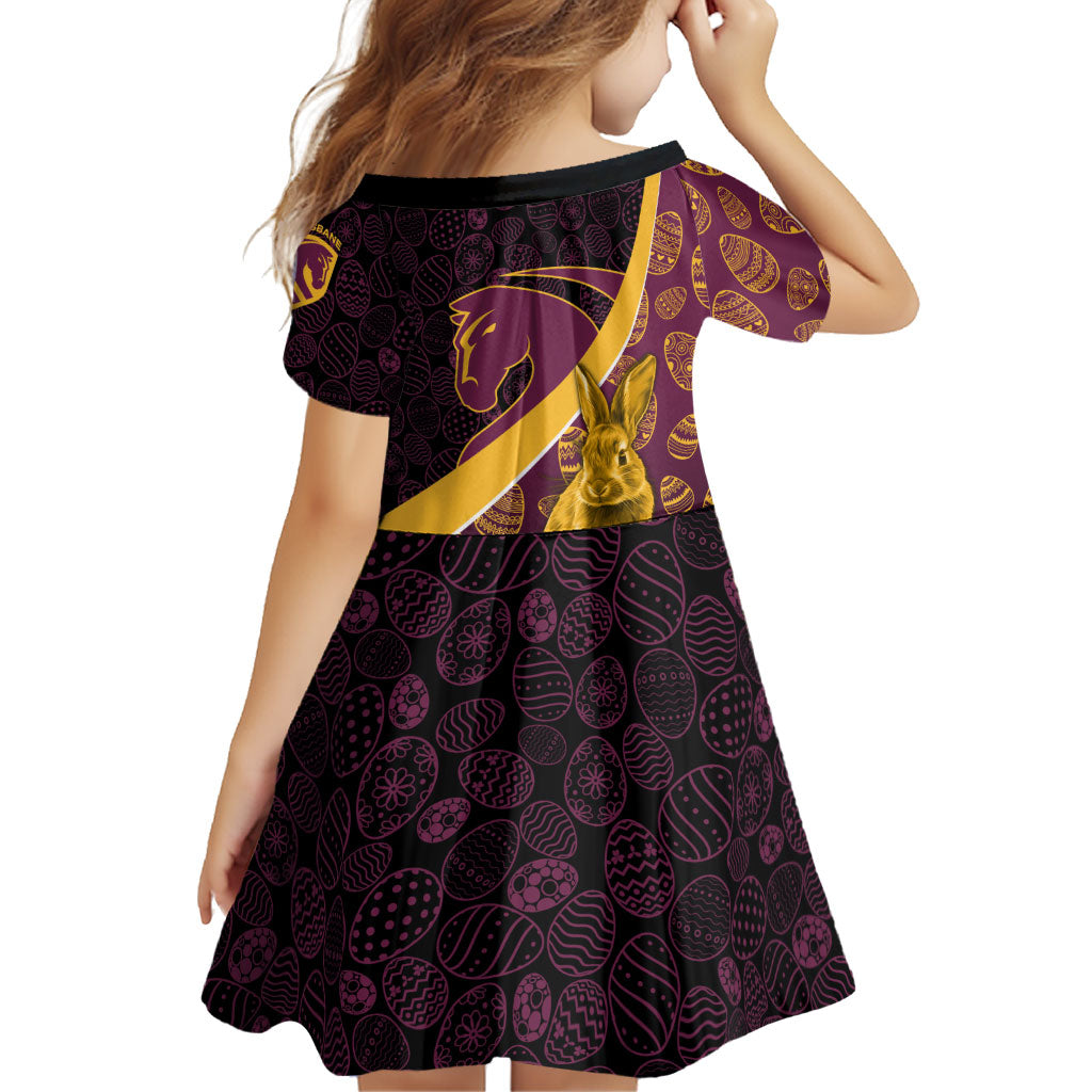 Brisbane Broncos Easter Day Family Matching Long Sleeve Bodycon Dress and Hawaiian Shirt Bunny and Egg Pattern in Gold Maroon Festive Style