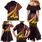 Brisbane Broncos Easter Day Family Matching Mermaid Dress and Hawaiian Shirt Bunny and Egg Pattern in Gold Maroon Festive Style