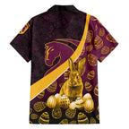 Brisbane Broncos Easter Day Family Matching Off The Shoulder Long Sleeve Dress and Hawaiian Shirt Bunny and Egg Pattern in Gold Maroon Festive Style