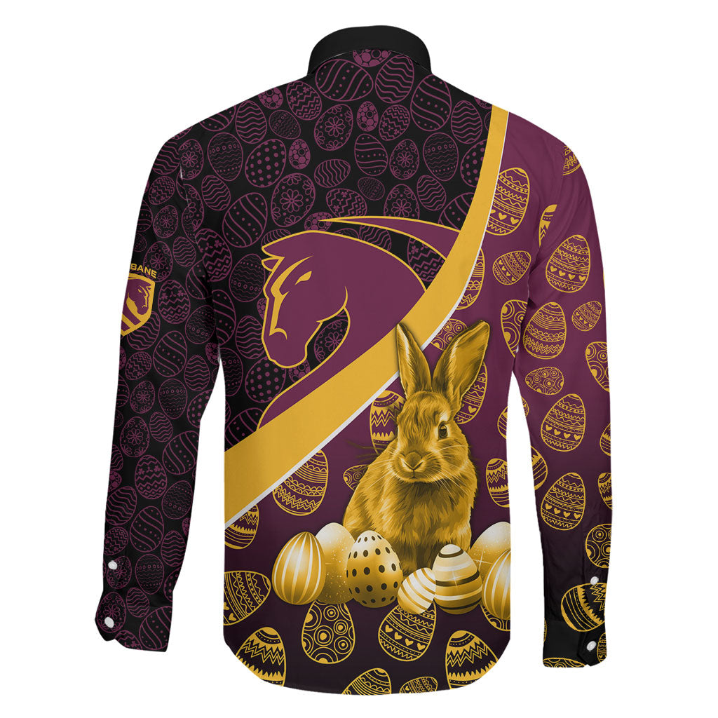 Brisbane Broncos Easter Day Family Matching Short Sleeve Bodycon Dress and Hawaiian Shirt Bunny and Egg Pattern in Gold Maroon Festive Style