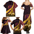 Brisbane Broncos Easter Day Family Matching Summer Maxi Dress and Hawaiian Shirt Bunny and Egg Pattern in Gold Maroon Festive Style