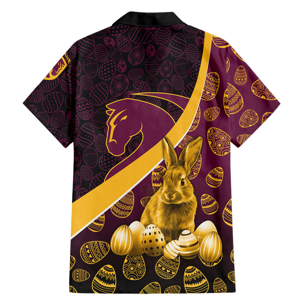 Brisbane Broncos Easter Day Family Matching Summer Maxi Dress and Hawaiian Shirt Bunny and Egg Pattern in Gold Maroon Festive Style