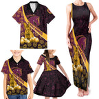 Brisbane Broncos Easter Day Family Matching Tank Maxi Dress and Hawaiian Shirt Bunny and Egg Pattern in Gold Maroon Festive Style