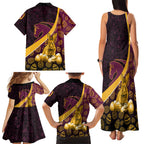 Brisbane Broncos Easter Day Family Matching Tank Maxi Dress and Hawaiian Shirt Bunny and Egg Pattern in Gold Maroon Festive Style