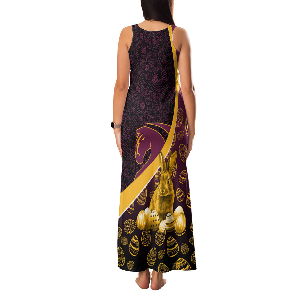 Brisbane Broncos Easter Day Family Matching Tank Maxi Dress and Hawaiian Shirt Bunny and Egg Pattern in Gold Maroon Festive Style