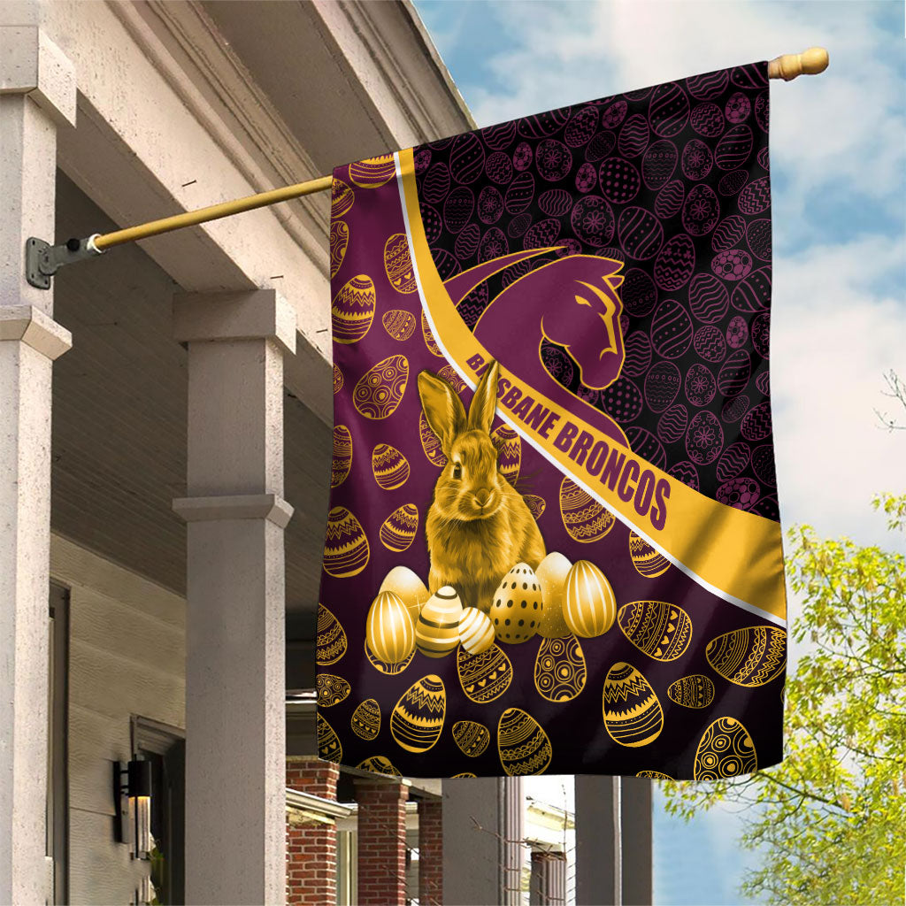 Brisbane Broncos Easter Day Garden Flag Bunny and Egg Pattern in Gold Maroon Festive Style