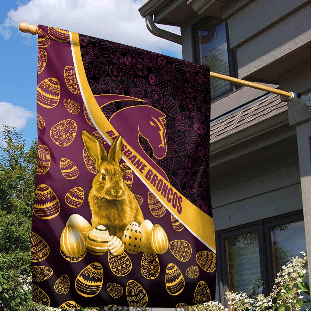 Brisbane Broncos Easter Day Garden Flag Bunny and Egg Pattern in Gold Maroon Festive Style