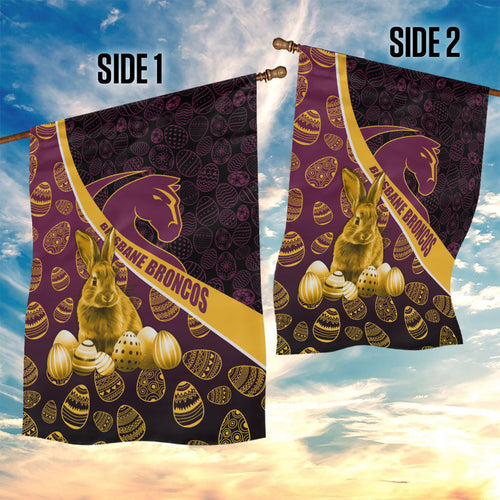 Brisbane Broncos Easter Day Garden Flag Bunny and Egg Pattern in Gold Maroon Festive Style