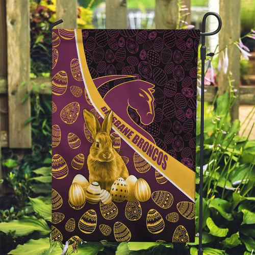 Brisbane Broncos Easter Day Garden Flag Bunny and Egg Pattern in Gold Maroon Festive Style