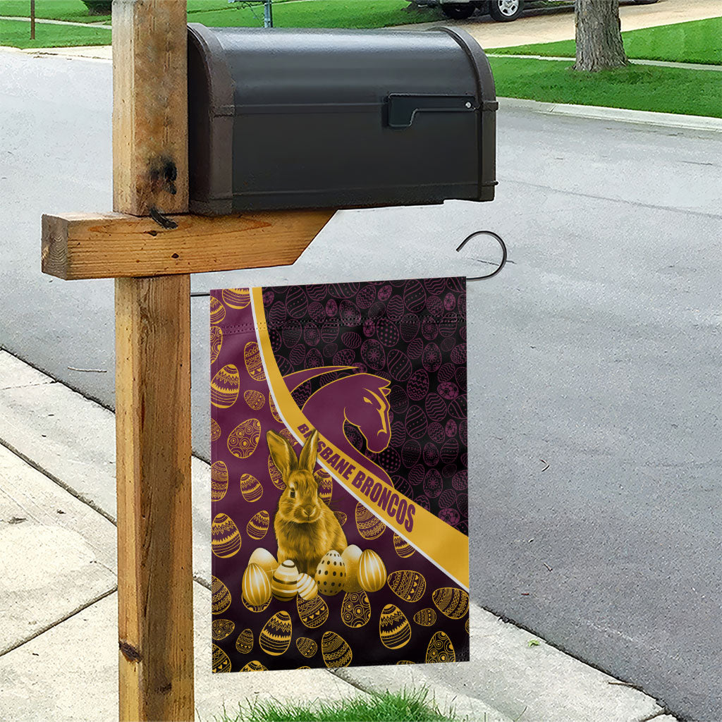 Brisbane Broncos Easter Day Garden Flag Bunny and Egg Pattern in Gold Maroon Festive Style