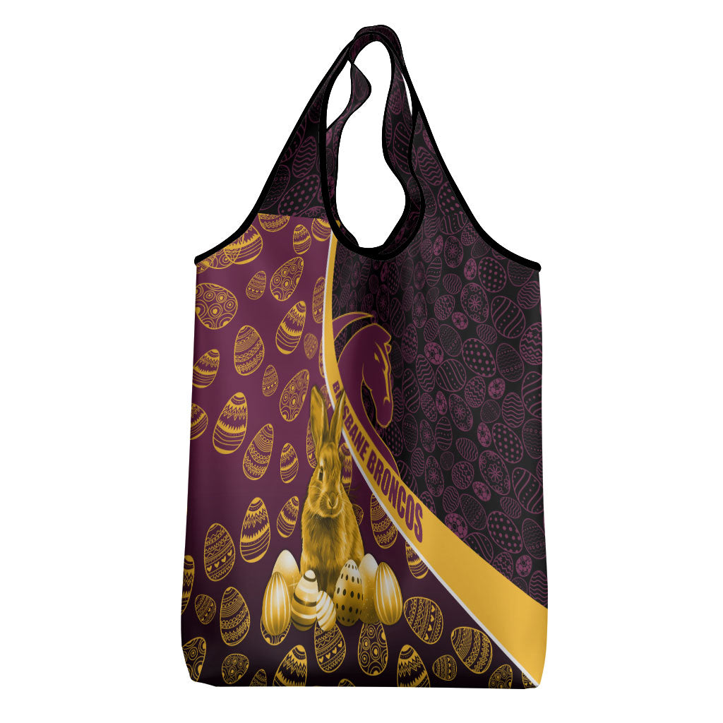 Brisbane Broncos Easter Day Grocery Bag Bunny and Egg Pattern in Gold Maroon Festive Style