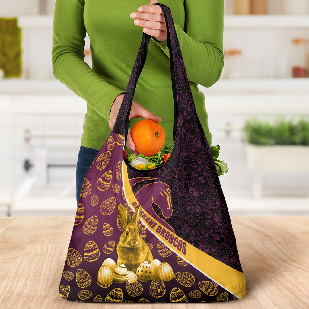Brisbane Broncos Easter Day Grocery Bag Bunny and Egg Pattern in Gold Maroon Festive Style