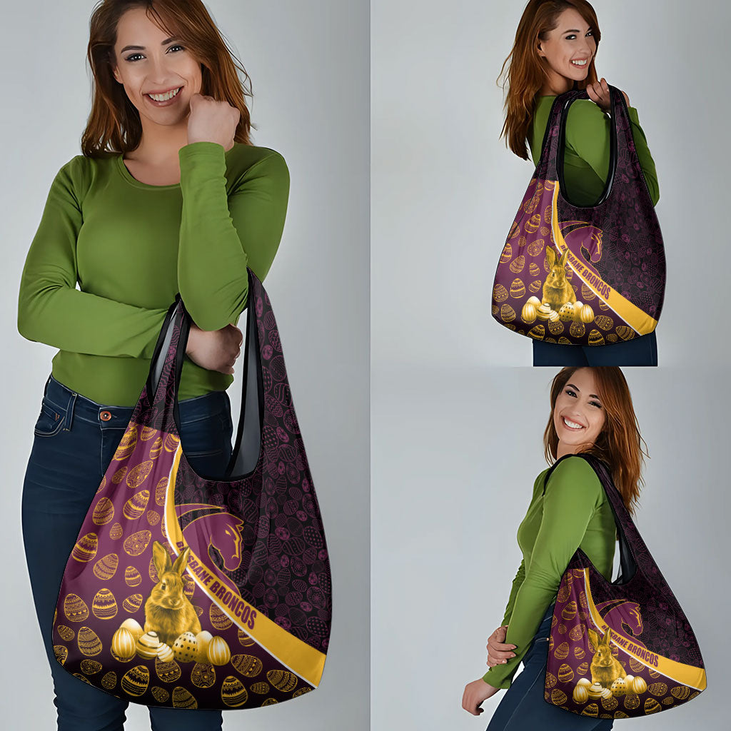 Brisbane Broncos Easter Day Grocery Bag Bunny and Egg Pattern in Gold Maroon Festive Style