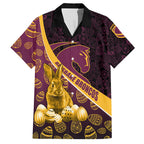 Brisbane Broncos Easter Day Hawaiian Shirt Bunny and Egg Pattern in Gold Maroon Festive Style