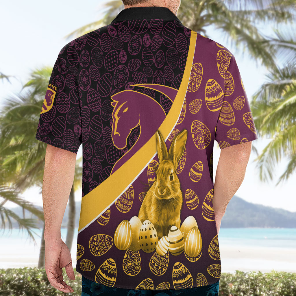 Brisbane Broncos Easter Day Hawaiian Shirt Bunny and Egg Pattern in Gold Maroon Festive Style