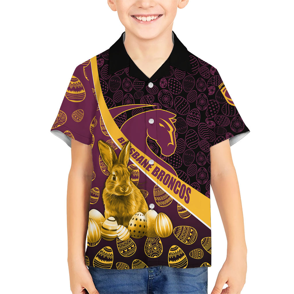 Brisbane Broncos Easter Day Hawaiian Shirt Bunny and Egg Pattern in Gold Maroon Festive Style
