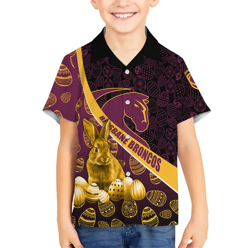 Brisbane Broncos Easter Day Hawaiian Shirt Bunny and Egg Pattern in Gold Maroon Festive Style