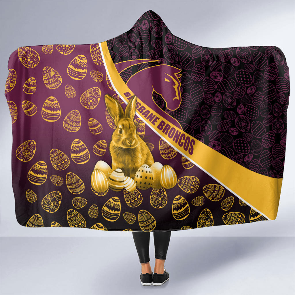Brisbane Broncos Easter Day Hooded Blanket Bunny and Egg Pattern in Gold Maroon Festive Style