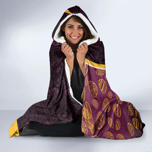 Brisbane Broncos Easter Day Hooded Blanket Bunny and Egg Pattern in Gold Maroon Festive Style