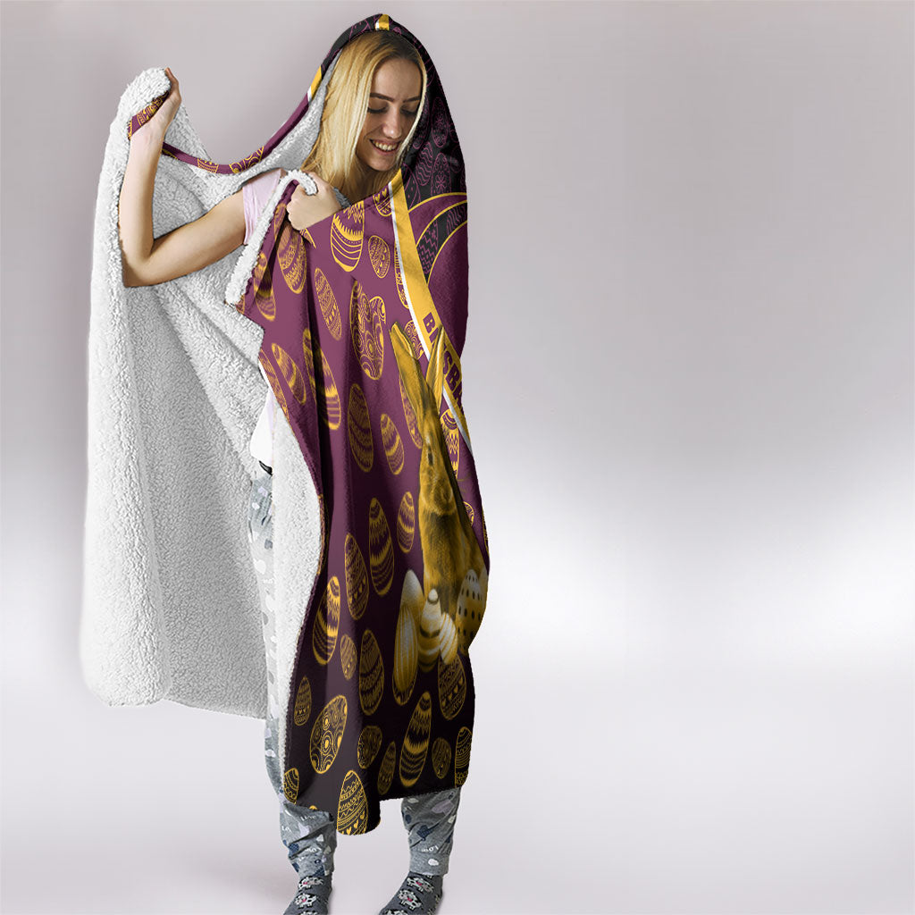 Brisbane Broncos Easter Day Hooded Blanket Bunny and Egg Pattern in Gold Maroon Festive Style